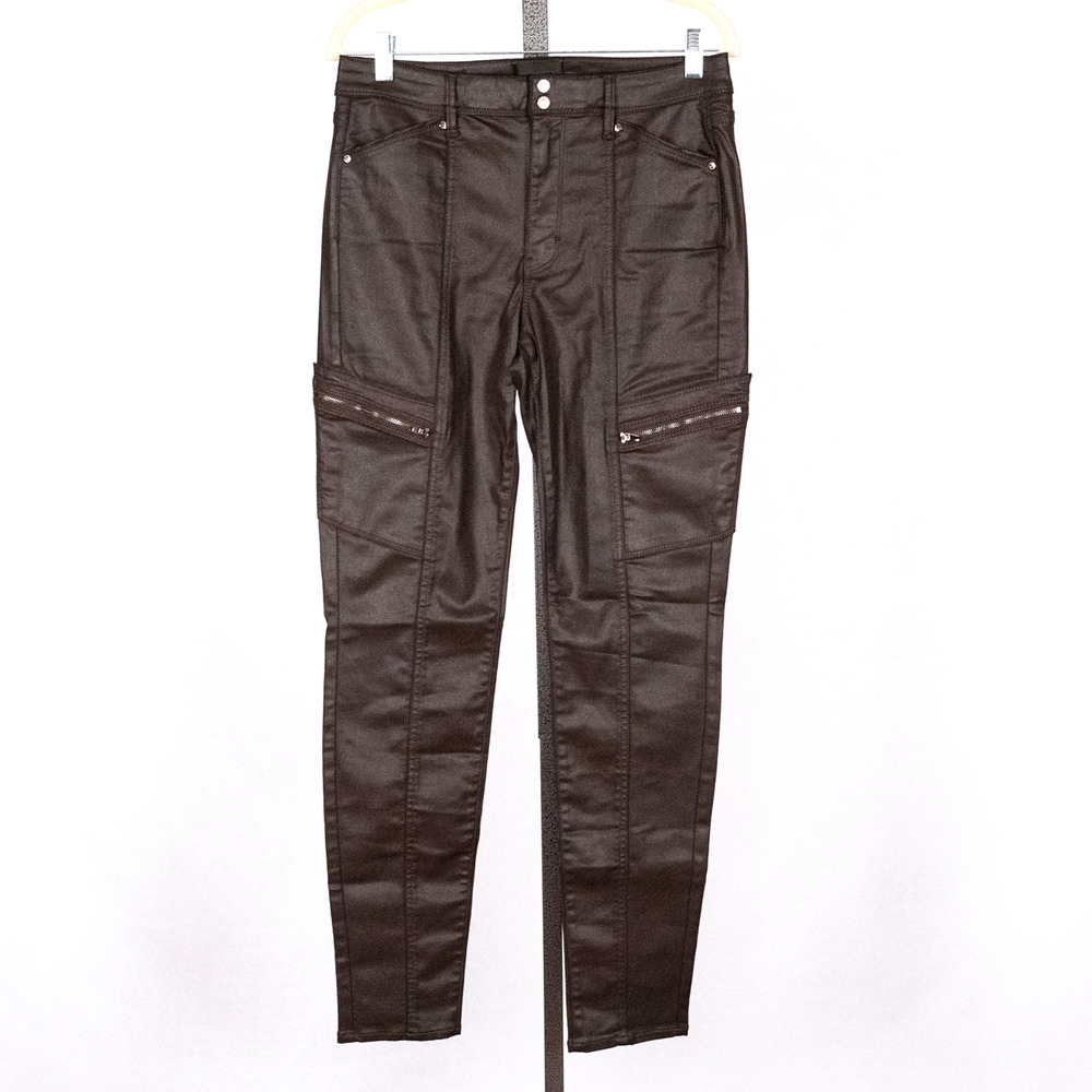 WHBM Women's High-Rise Skinny Zipper Cargo Pants SZ 8 Brown Stretch Modal Blend